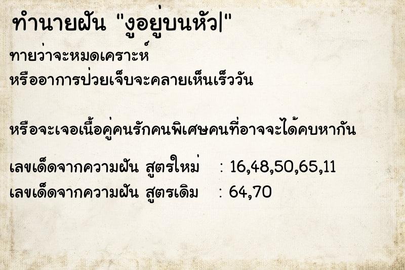 ทำนายฝันงูอยู่บนหัว| ทำนายฝันทำนายฝันงูอยู่บนหัว|